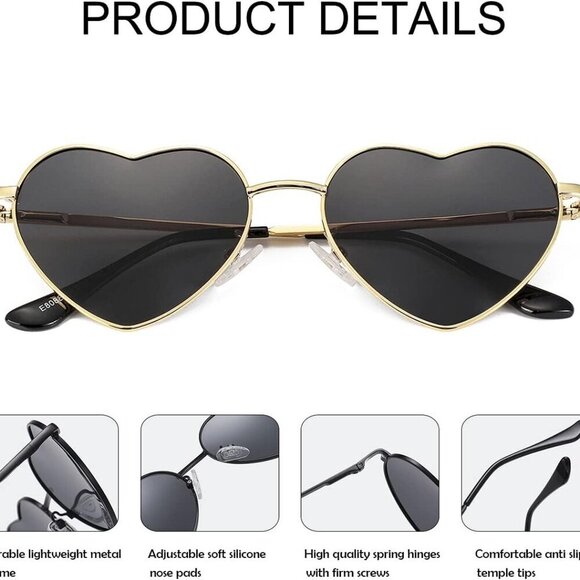 Polarized Heart Sunglasses for Women Fashion Lovely Style Metal Frame UV400 Prot - Picture 4 of 6